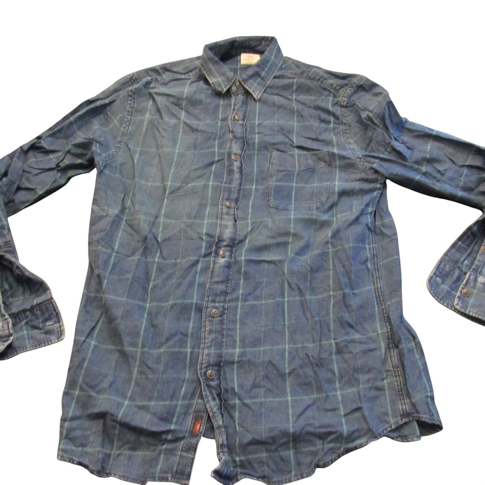 Faherty Brand Mens Blue Green Windowpane Plaid‎ Button Down Shirt Medium Indigo